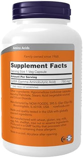 Now Foods Supplements Gaba Gamma Aminobutyric Acid 750mg Neurotransmitter Support 200 Veg Capsules